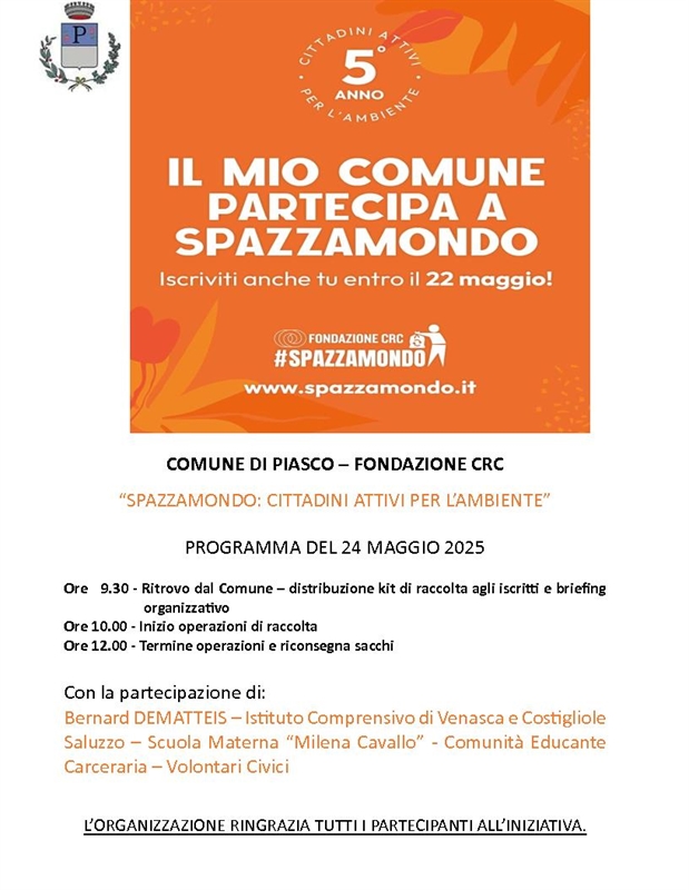 Piasco partecipa a Spazzamondo 2025: uniti per un ambiente più pulito