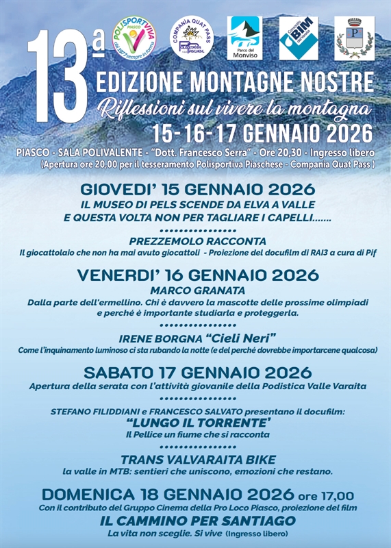 Montagne Nostre: a Piasco la 13ª edizione tra racconti, natura e cinema