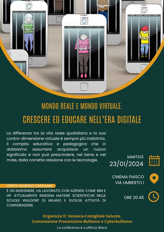 Mondo reale e mondo virtuale. Crescere ed educare nell'era digitale. Con il prof. Giorgio Capellani - Sala Polivalente Piasco