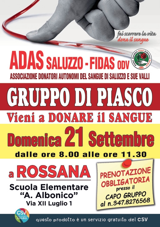 Donazione di sangue a Rossana con il Gruppo ADAS di Piasco