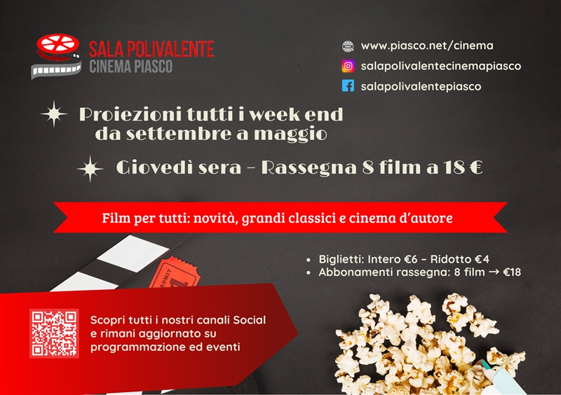 Ripartono le proiezioni al Cinema Sala Polivalente di Piasco