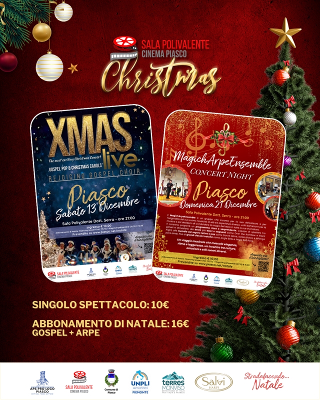 Due concerti imperdibili per il Natale a Piasco: Gospel ed Ensemble di Arpe protagonisti sul palco