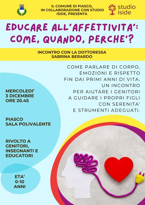Educazione all’affettività: un incontro per famiglie ed educatori a Piasco