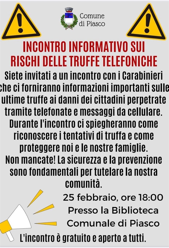 Incontro informativo sui rischi delle truffe telefoniche