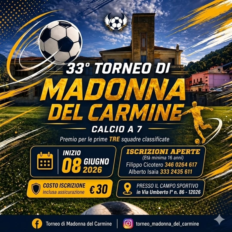 Torna il 33° Torneo di Madonna del Carmine: dal 8 giugno il calcio a 7 accende le serate estive di Piasco