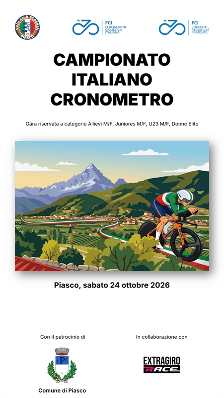 Il Tricolore brilla a Piasco: sabato 24 ottobre arrivano i Campionati Italiani di Ciclismo a Cronometro - Piasco (CN)