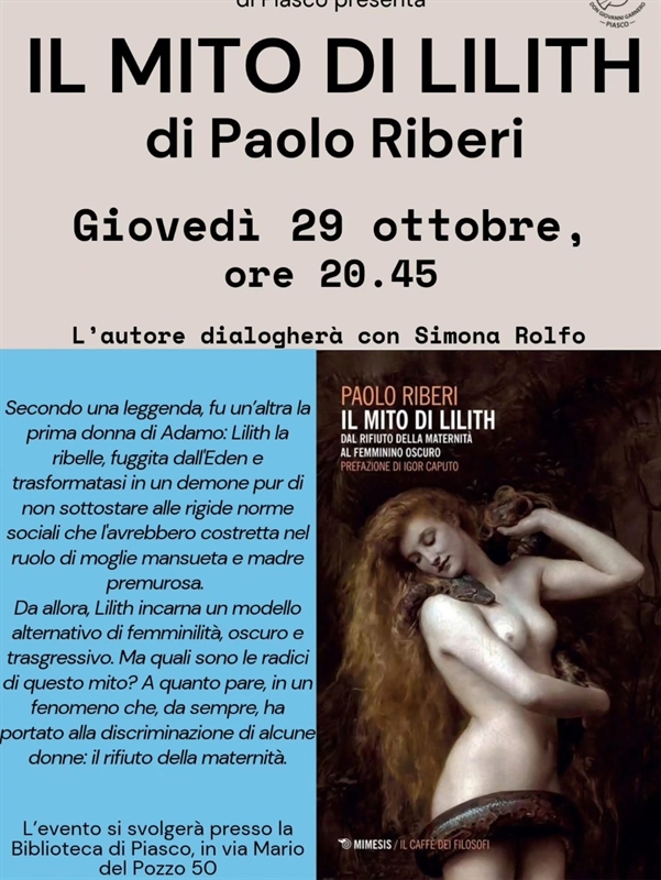 Il mito di Lilith: Paolo Riberi ospite della Biblioteca di Piasco